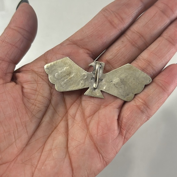 Vintage sterling silver and turquoise thunder bird pendant - Picture 2 of 2